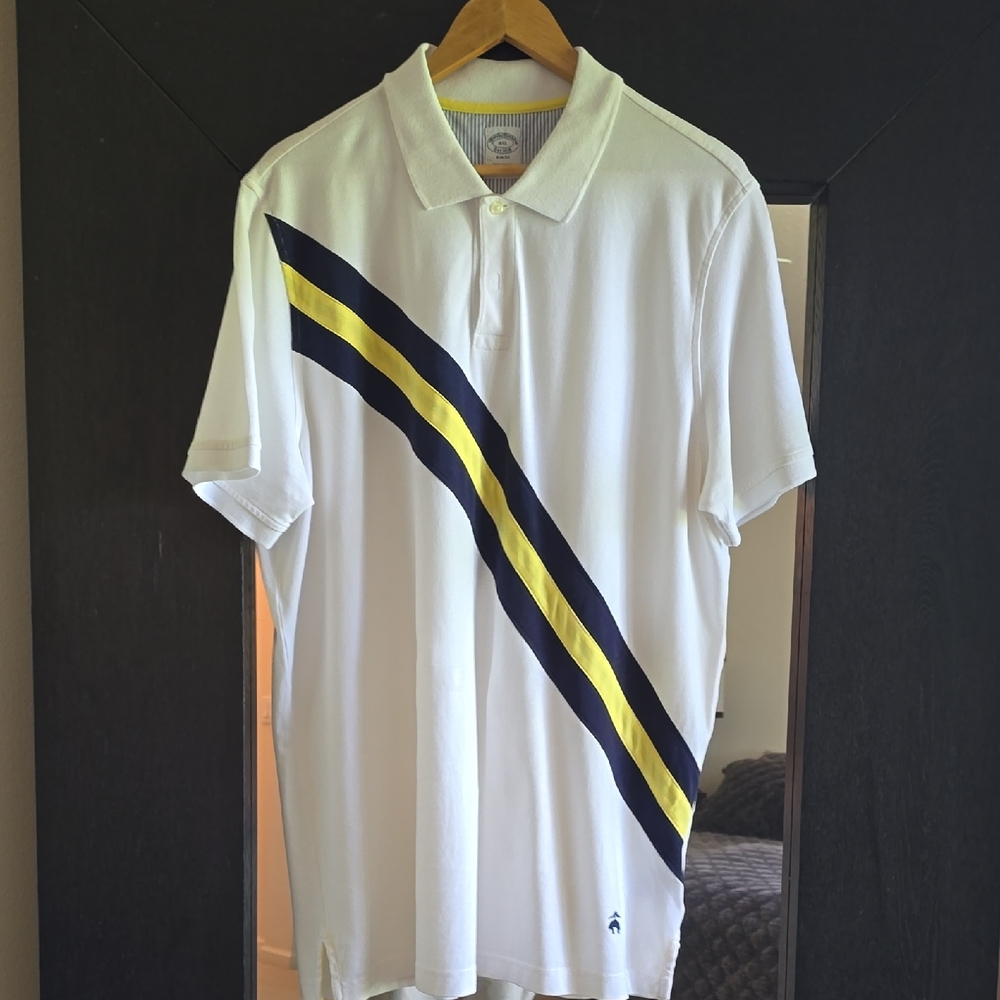 Brooks Brothers White Polo with Yellow and Black Stripes